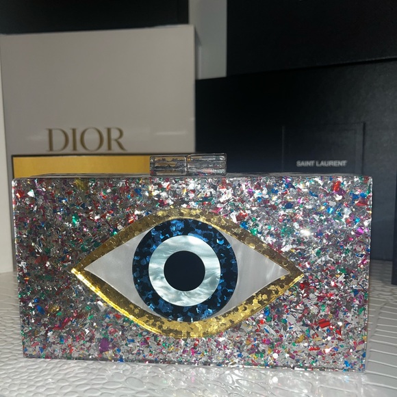 Multicolor Evil Eye Clutch/Purse-Comes with removable chain strap - Picture 2 of 7